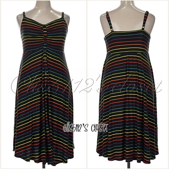 Torrid Black Rainbow Stripe Super Soft Button-Front Midi Swing Dress 1X 14 16 - Picture 14 of 16